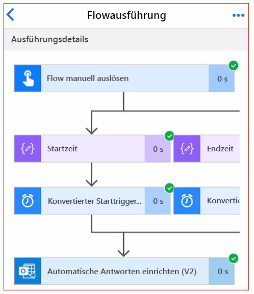 Mobiler Screenshot der Details des Ausführungsverlaufs