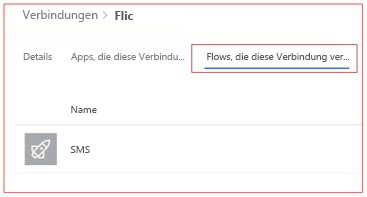 Screenshot der Flows über die Registerkarte „Verbindung“