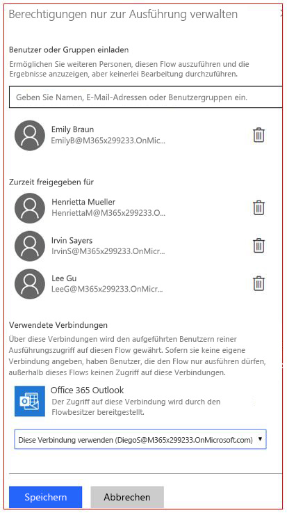 Screenshot der Verbindungsberechtigungen für Nur-Ausführen-Benutzer