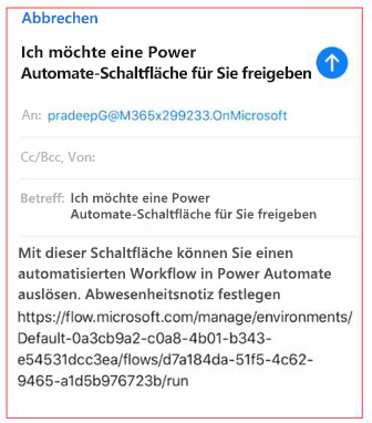 Screenshot der Freigabeschaltfläche „E-Mail“ für ein mobiles Gerät