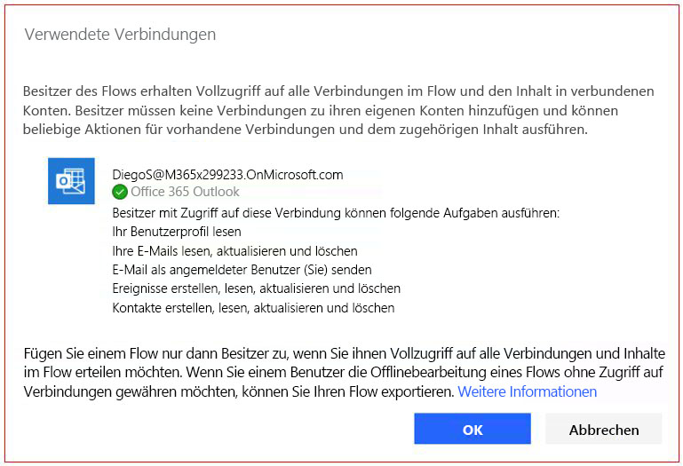 Screenshot zur Freigabe von Verbindungen für Mitbesitzer