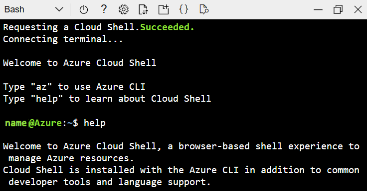 Screenshot: Azure Cloud Shell-Instanz, die Bash in einem Microsoft Edge-Browserfenster verwendet.