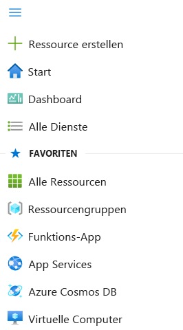 Screenshot des Portalmenüs und der Favoriten im Azure-Portal.