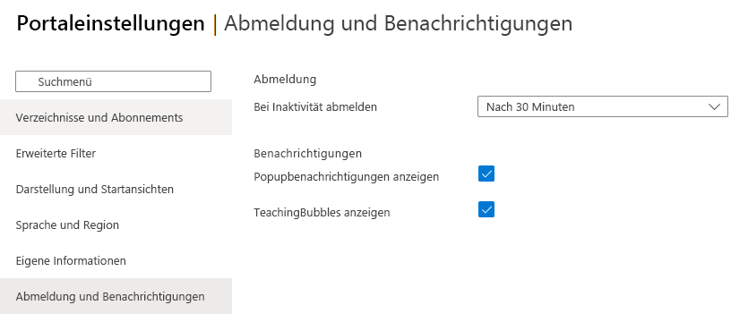 Screenshot: Bereich „Portaleinstellungen“ in Azure.