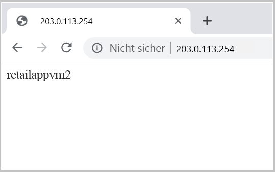 Screenshot: Browser, der die Antwort der in Load Balancer ausgeführten Beispielanwendung anzeigt