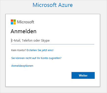 Screenshot: Azure-Anmeldeseite