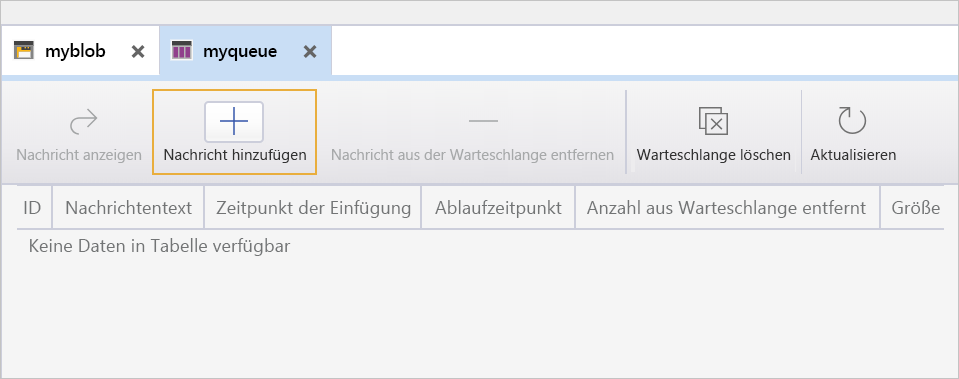 Screenshot: Inhalt und Details des neuen Blobcontainers „myblob“