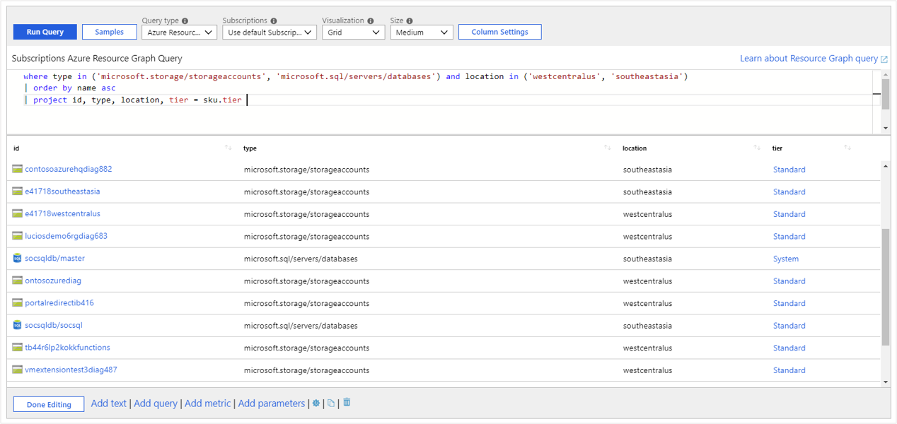 Screenshot that shows an Azure Resource Graph KQL query.