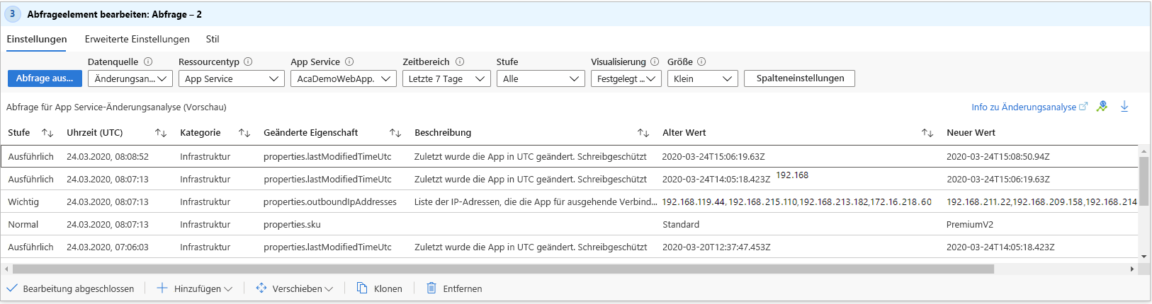 Screenshot that shows a workbook with Change Analysis.