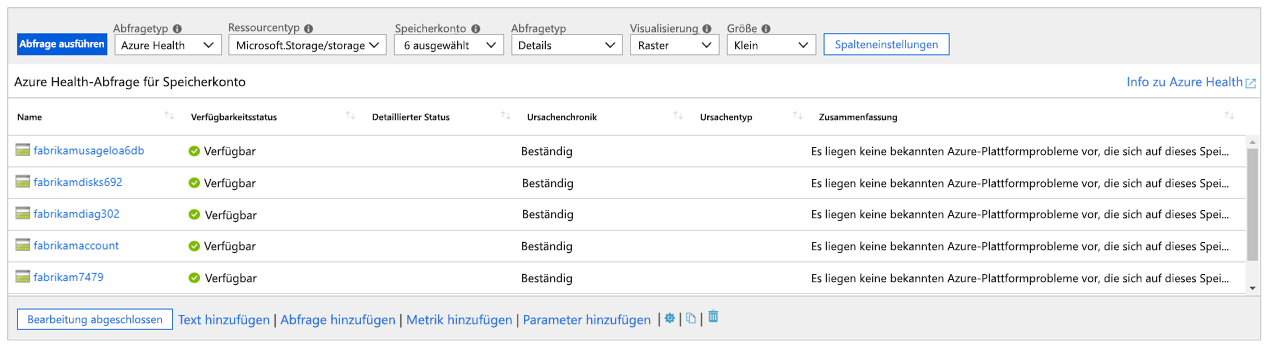 Screenshot that shows an alerts query that shows the health filter lists.