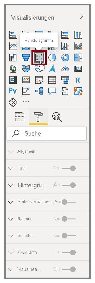 Screenshot der Schaltfläche „Punktdiagramm“ und der Formatierungsoptionen.