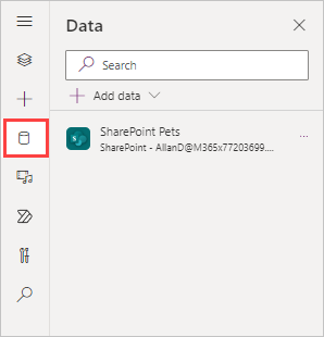 Ansicht der Seitenleiste mit ausgewählten Daten und die Anzeige der SharePoint-Liste, die gerade als Datenquelle hinzugefügt wurde.