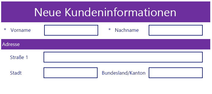 Screenshot einer anderen Ansicht des Formulars „Informationen zu neuen Kunden“