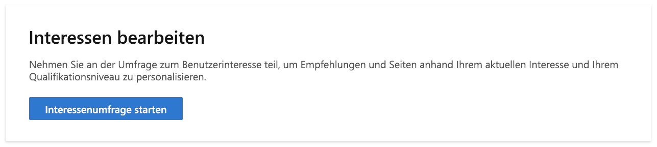 Screenshot des Bereichs „Interessen bearbeiten“ in den Microsoft Learn-Profileinstellungen.