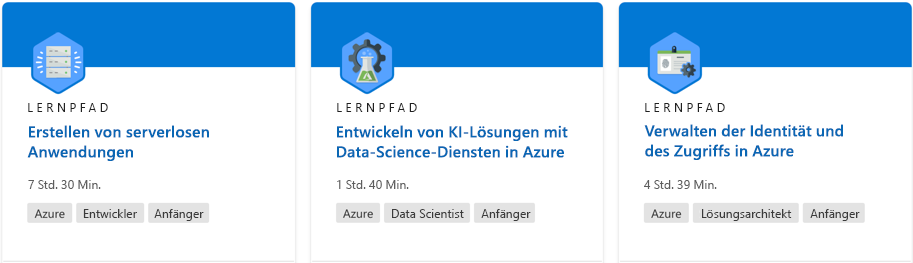 Screenshot des Lernpfads von der Microsoft Learn-Website