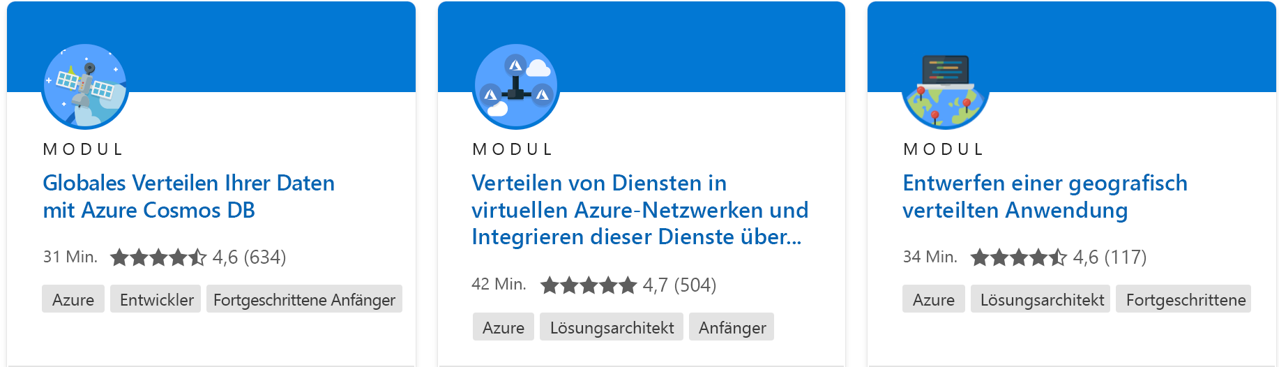 Screenshot eines einzelnen Moduls mit allen Informationen von der Microsoft Learn-Website