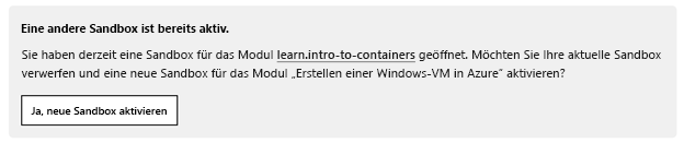 Benachrichtigung, dass eine andere Sandbox aktiv ist, mit einer Schaltfläche zum Aktivieren einer neuen Sandbox.