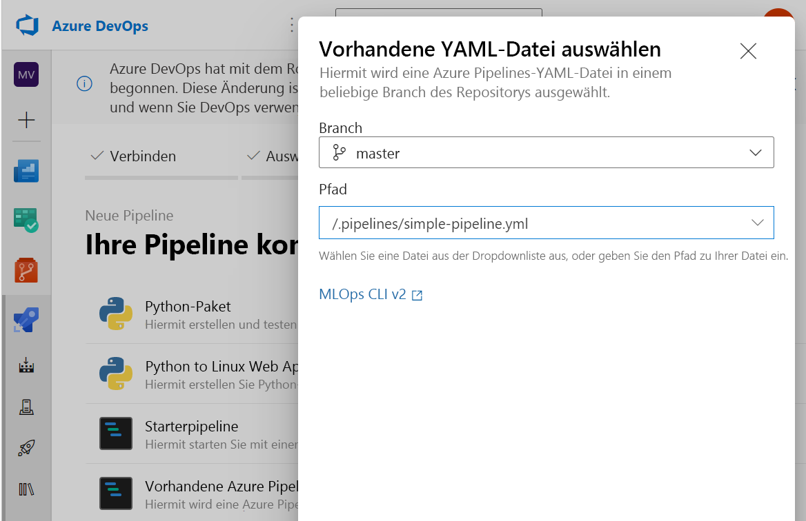 Diagramm der Konfiguration der Pipeline in Azure DevOps.