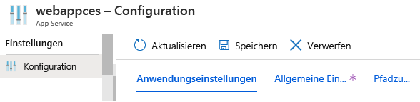 Screenshot: Weitere App Service-Konfigurationsoptionen für eine App im Azure-Portal