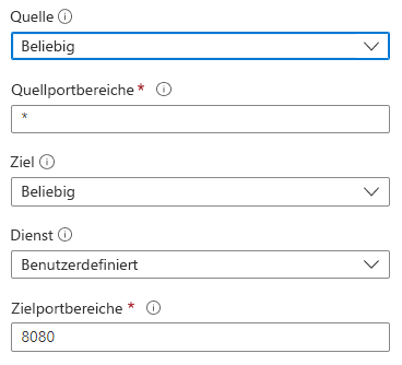 Screenshot: Konfigurieren von Quell- und Zieleinstellungen zum Erstellen einer Sicherheitsregel im Azure-Portal