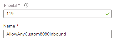 Screenshot: Festlegen des Prioritätswerts für eine Sicherheitsregel im Azure-Portal