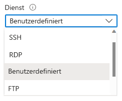 Screenshot: Dienstregeloptionen für eine Sicherheitsregel im Azure-Portal