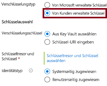 Screenshot, der zeigt, wie ein kundenseitig verwalteter Schlüssel erstellt wird.