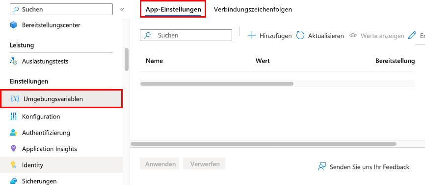 Navigieren zu „Umgebungsvariablen“ > „Anwendungseinstellungen“