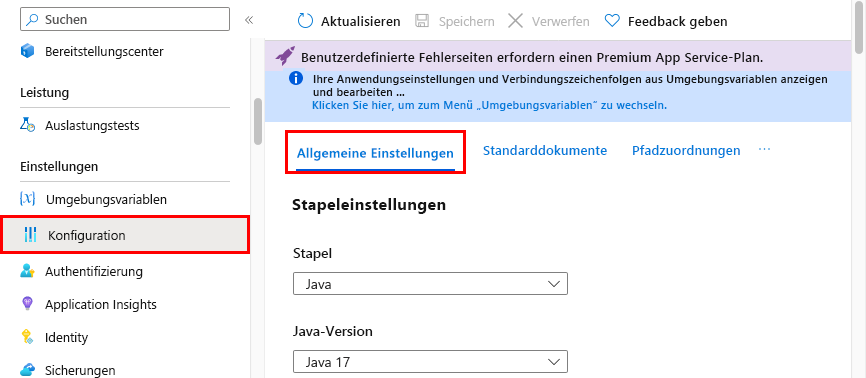 Screenshot der Navigation zu „Konfigurieren“ > „Allgemeine Einstellungen“