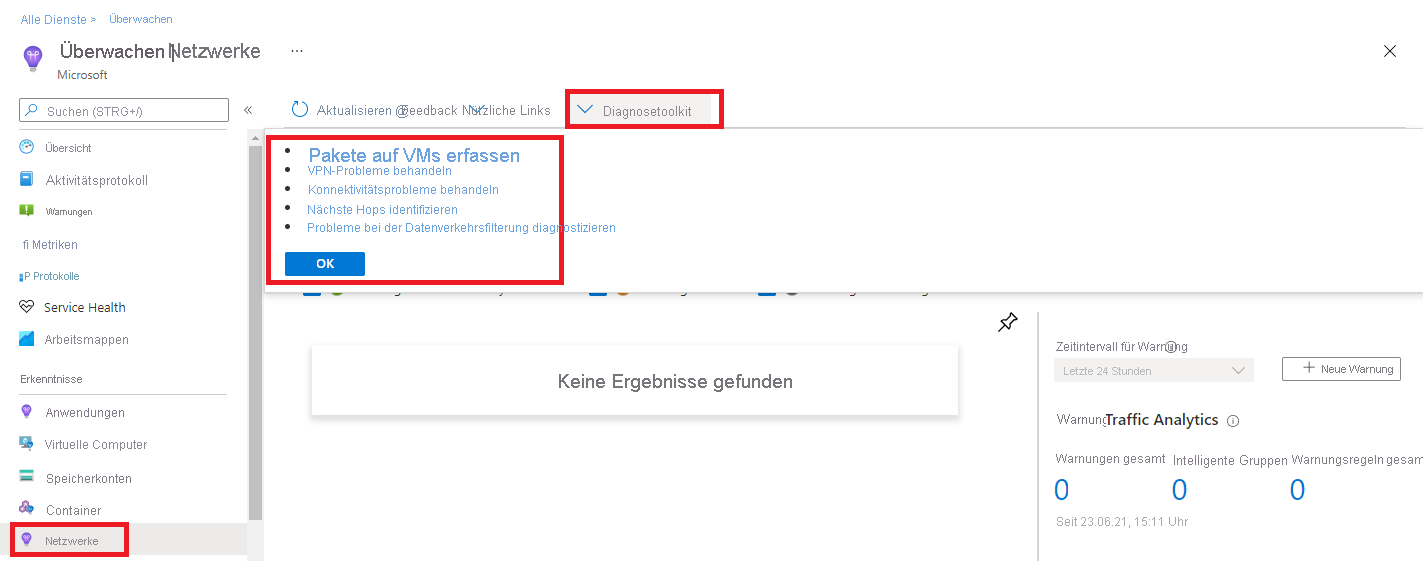 Azure Monitor Network Insights – Diagnosetoolkit hervorgehoben