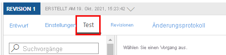 Auswählen von „Testen“ im rechten Bereich.