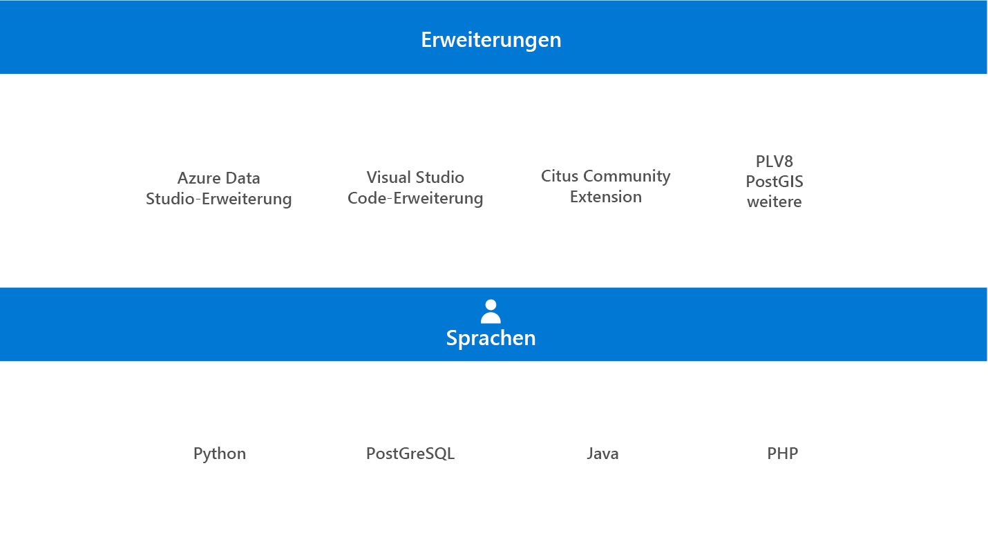 Screenshot der PostgreSQL-Erweiterungen und -Sprachen.