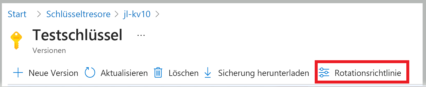 Screenshot eines Beispiels zum Konfigurieren einer Schlüsselwechselrichtlinie für vorhandene Schlüssel.