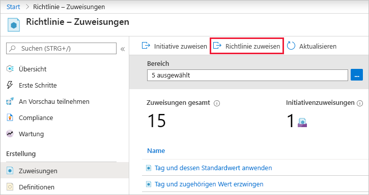 Screenshot, der zeigt, wie sie die Richtlinie auf der Seite 