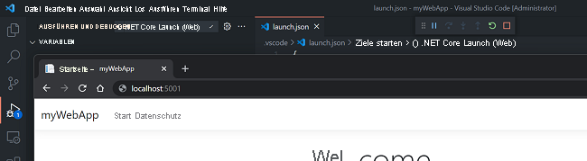 Screenshot der Web-App aus Visual Studio Code