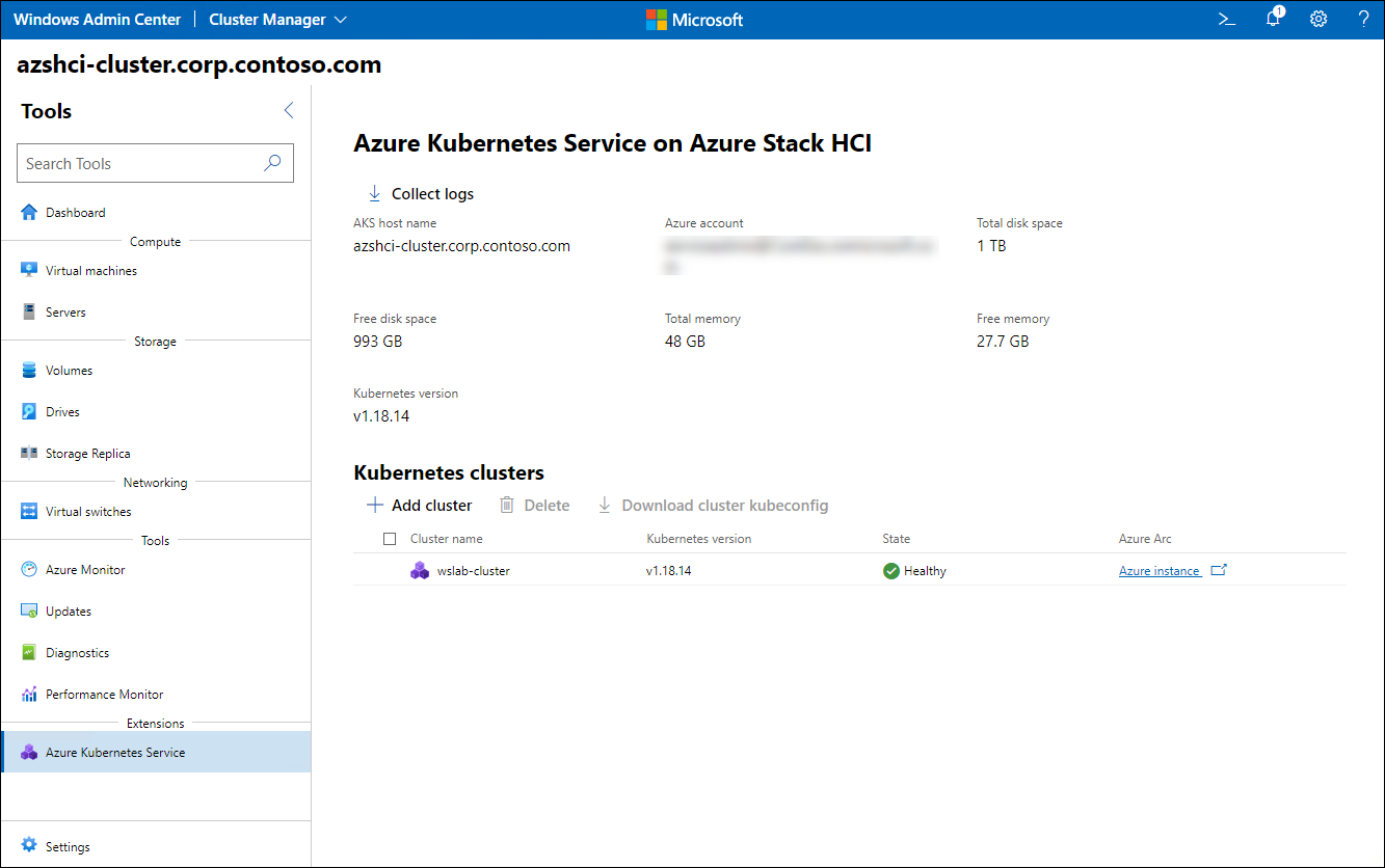 Der Screenshot zeigt den Schritt „Neuer Cluster“ des Assistenten zum Erstellen von Kubernetes-Clustern in Windows Admin Center.