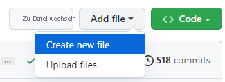 Screenshot zum Erstellen einer neuen Datei auf GitHub.