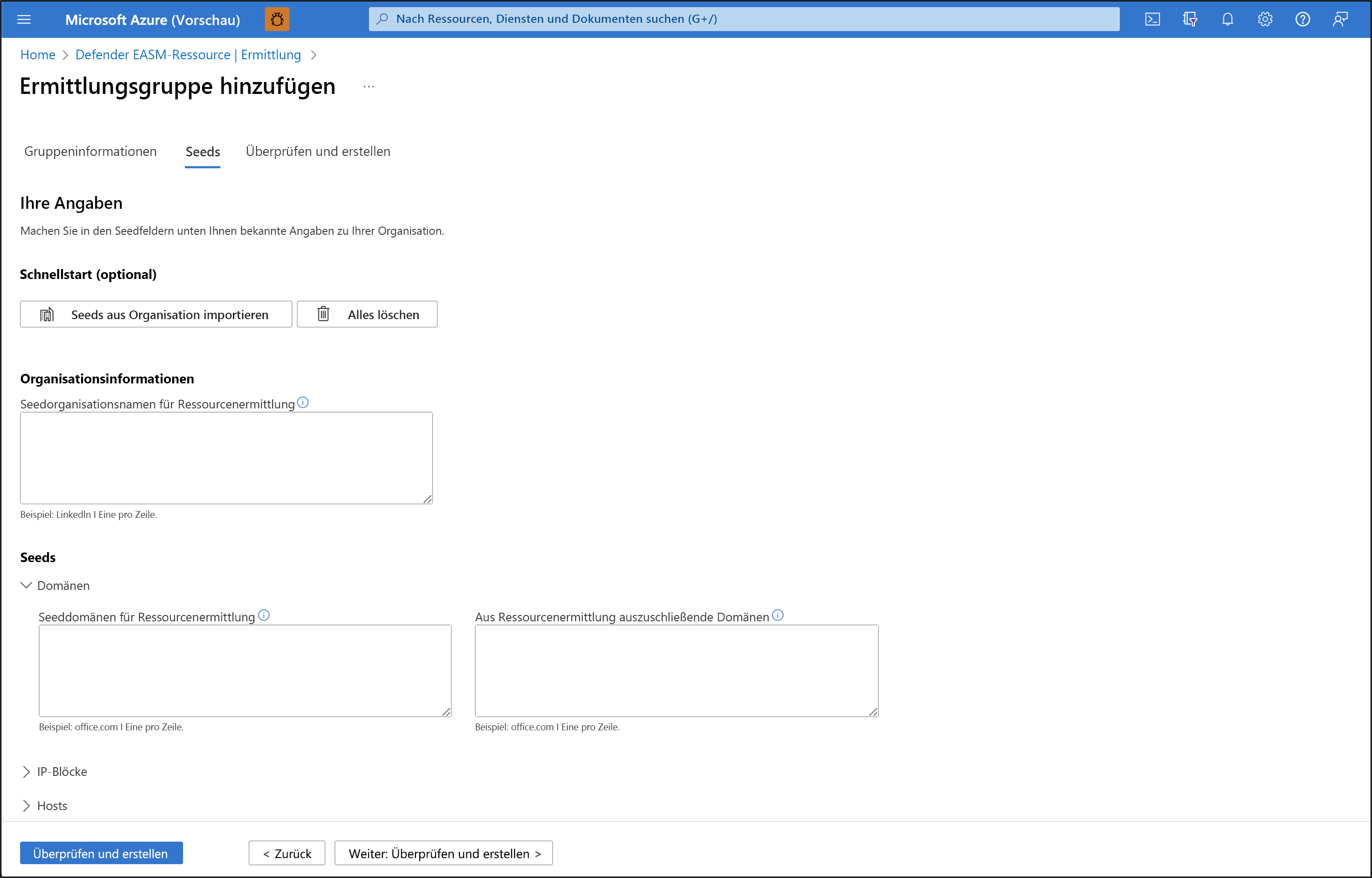 Screenshot showing the Defender EASM add discovery group page.