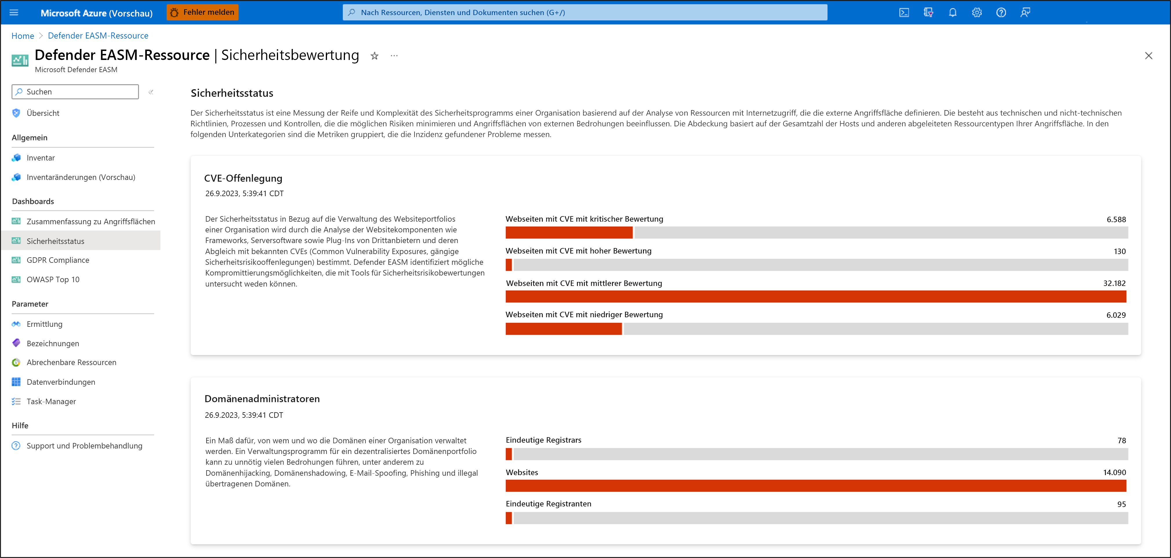 Screenshot showing the Microsoft Defender External Attack Surface Management Security posture page.