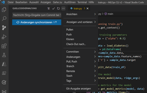 Screenshot: Pushen im Quellcodeverwaltungsbereich von Visual Studio Code.