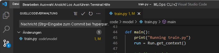 Screenshot: Visual Studio Code-Übersicht der Änderungen in der Quellcodeverwaltung.