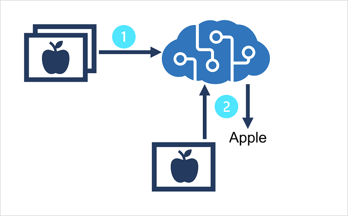 Ein Azure KI Custom Vision-Dienstmodell, das anhand vorhandener Bilder trainiert wird und Klassen für neue Bilder vorhersagen kann