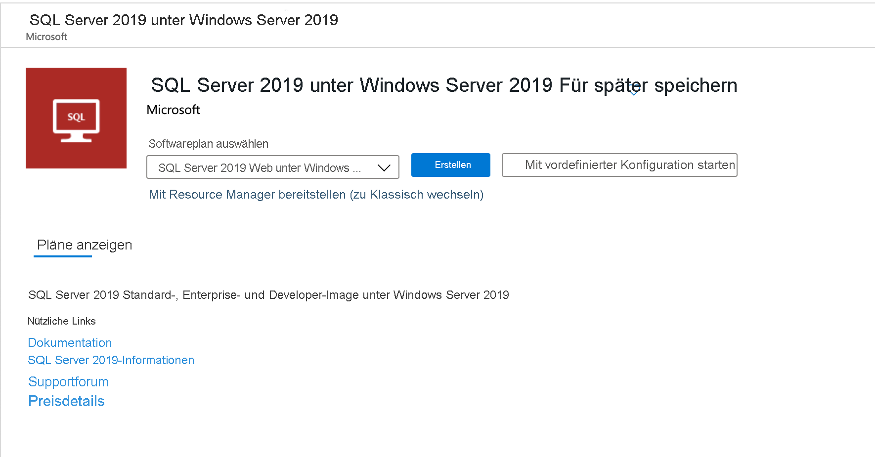 SQL Server-VM-Erstellung über den Azure Marketplace