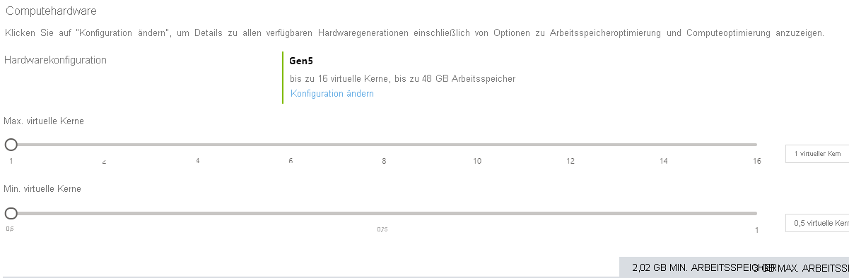 The Azure SQL Database Serverless Settings in the Azure portal