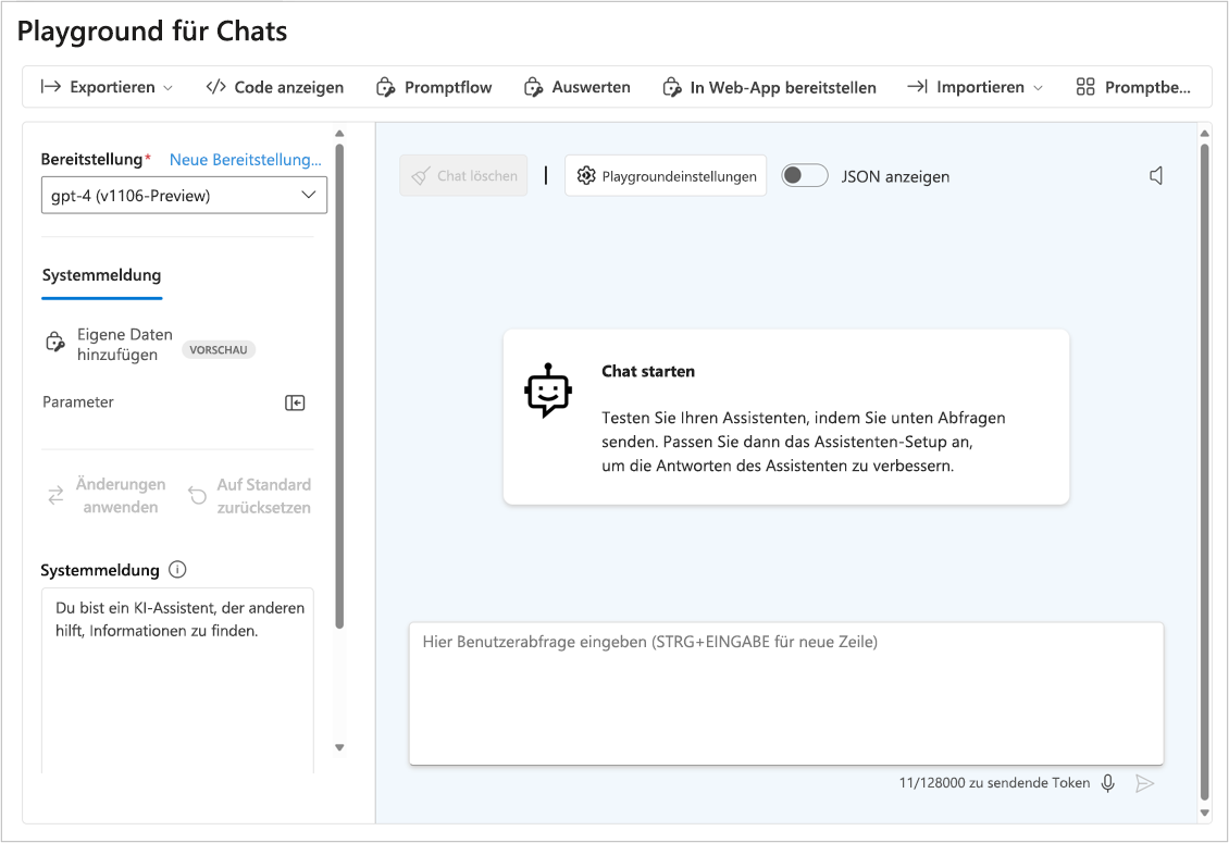 Screenshot des Chat-Playgrounds in Azure KI Foundry.