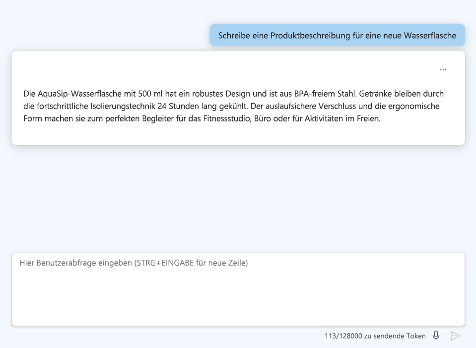 Screenshot: Frage an ein Sprachmodell und Antwort