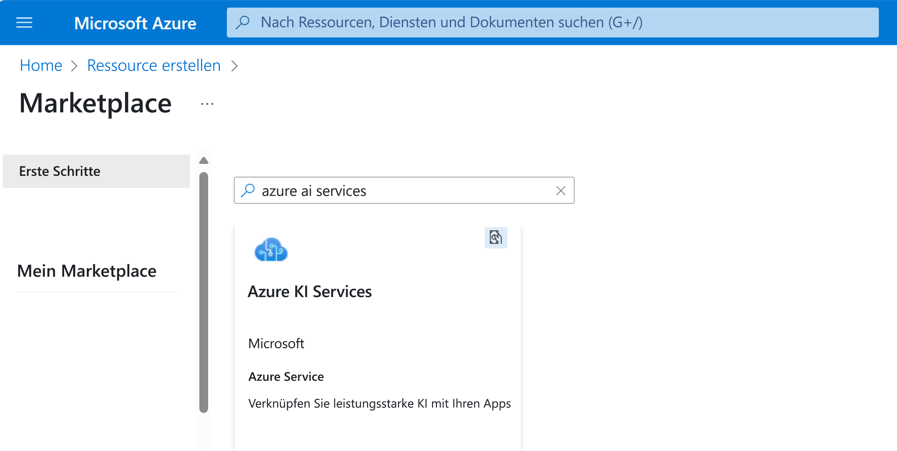 Screenshot of Azure AI services in the Azure portal marketplace.