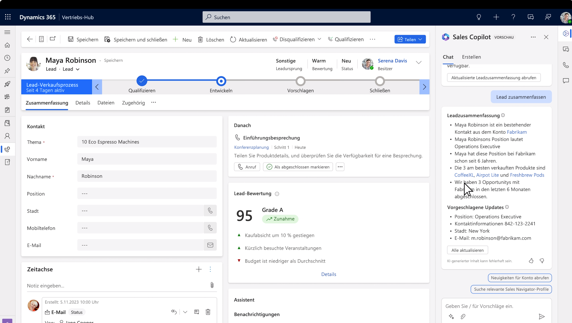 Screenshot: Copilot für den Dynamics 365 Sales.