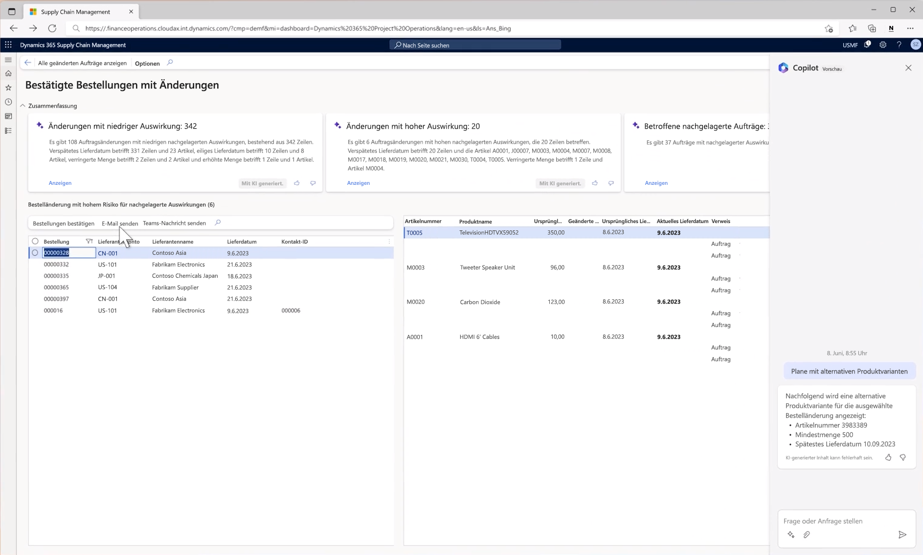 Screenshot: Copilot für Dynamics 365 Supply Chain.