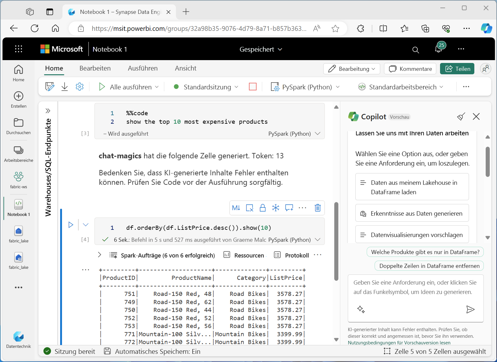 Screenshot: Copilot in Microsoft Fabric.